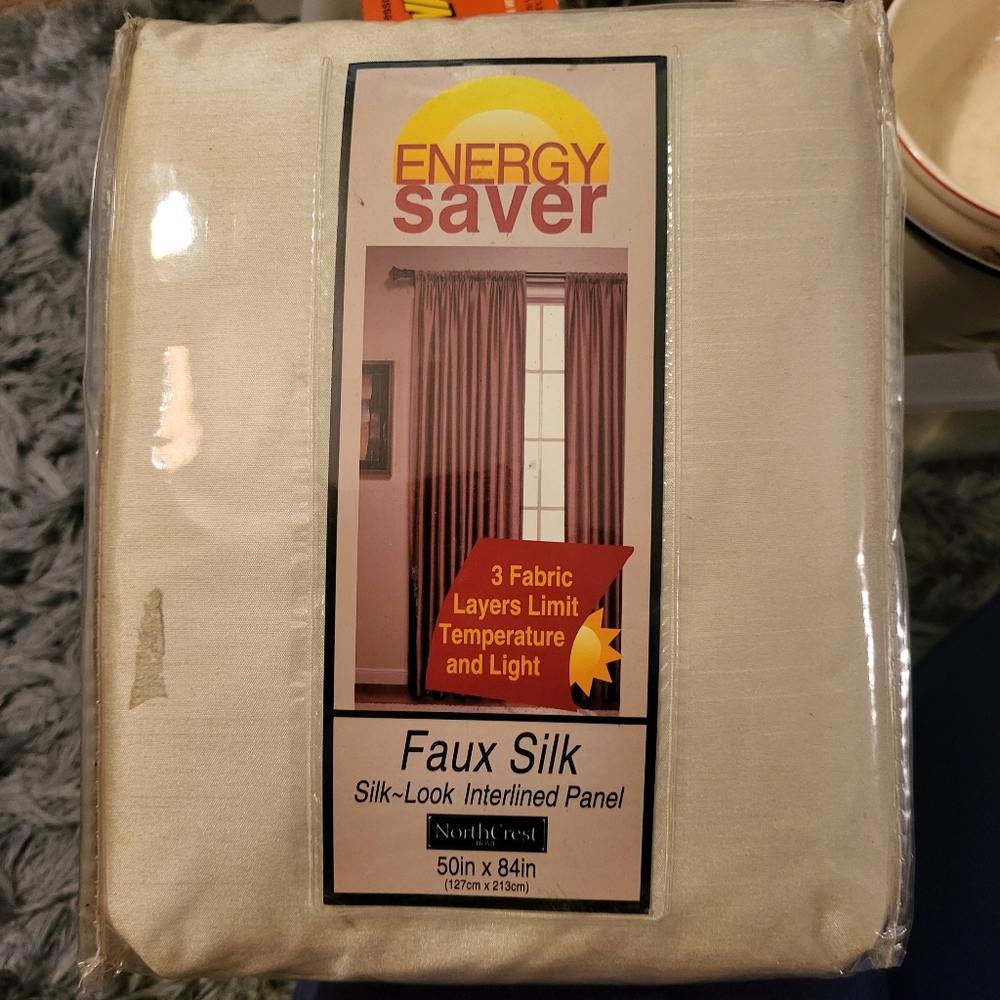 Energy Saver Faux Silk 3-layer Interlined Panel(1) 50"×84 Limiting Light & Temp